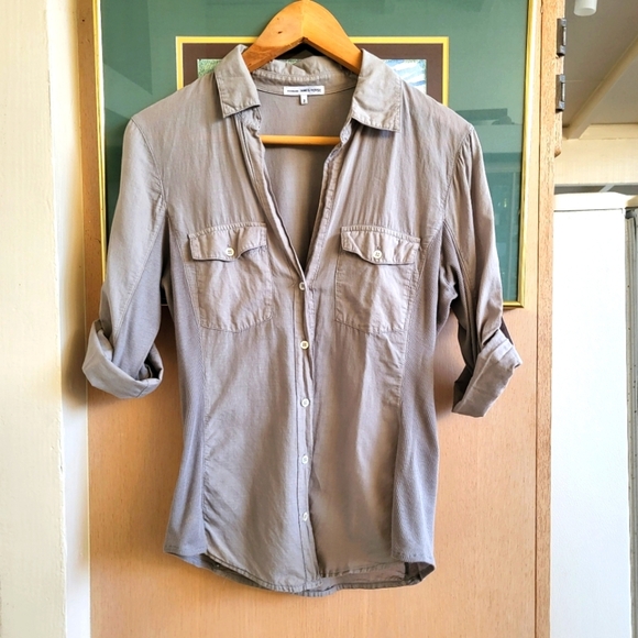 Sheer Silt color Slub Side Panel Shirt button up - Picture 2 of 15